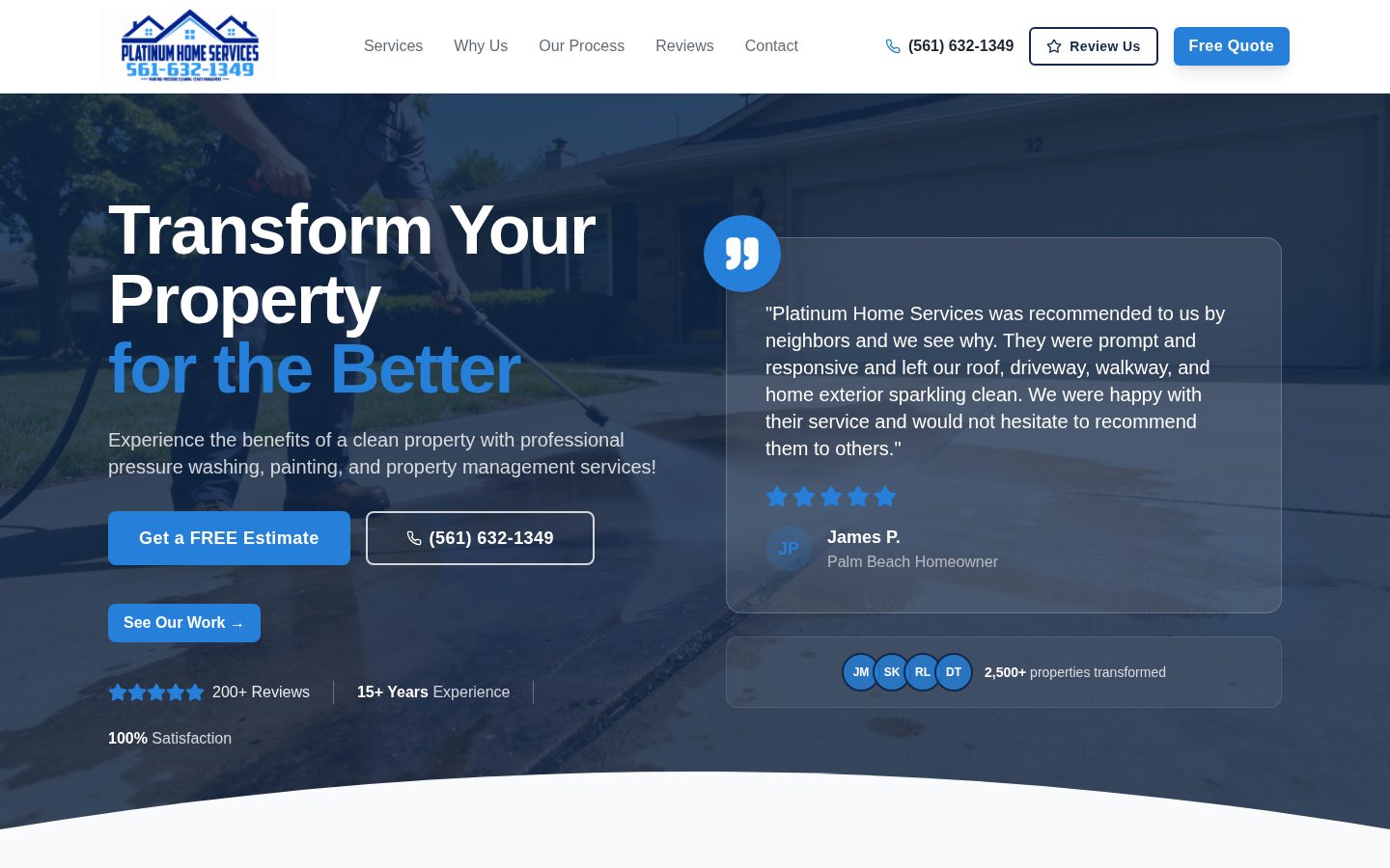 Platinum Home Services website homepage