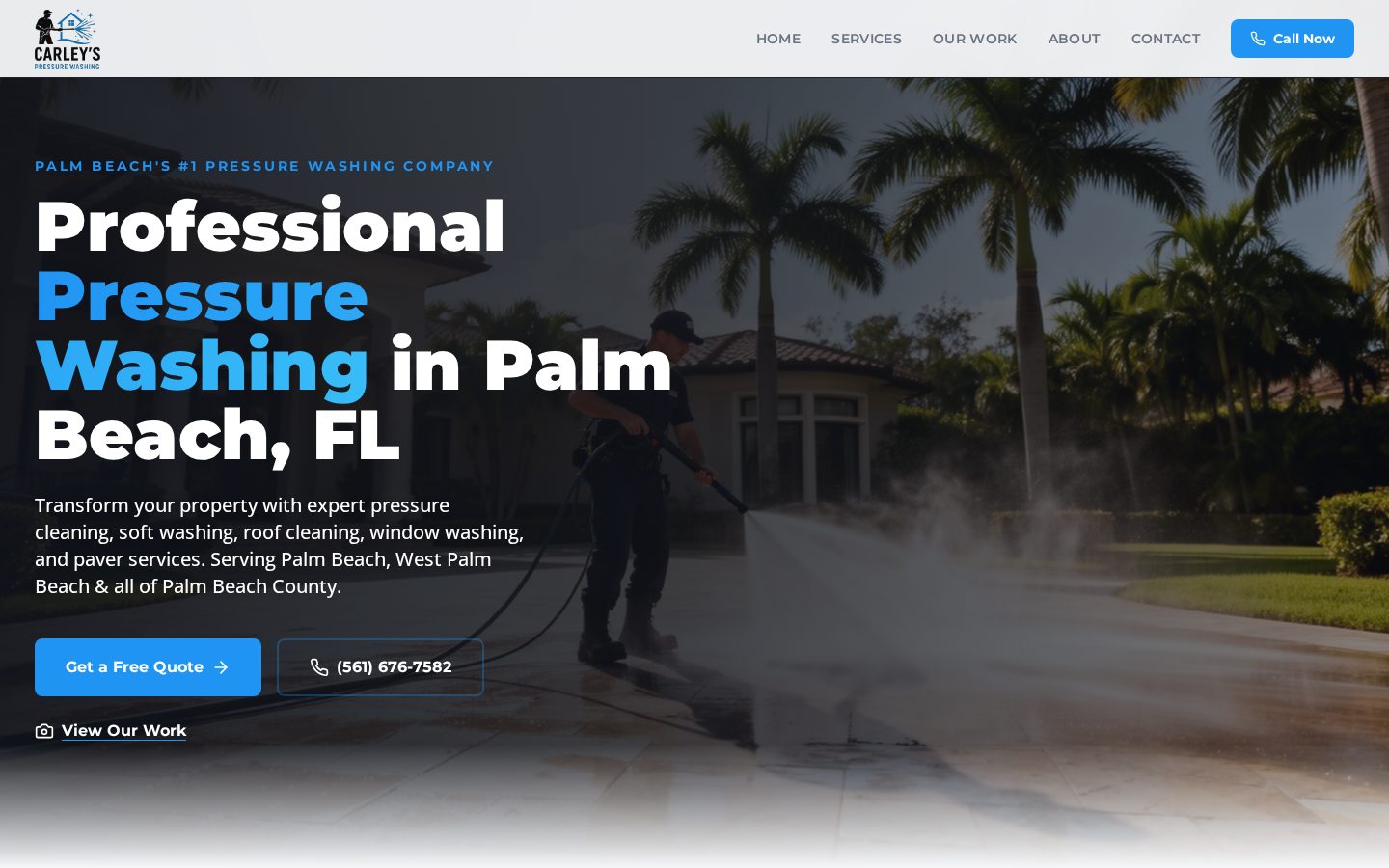 Carley's Pressure Washing website homepage